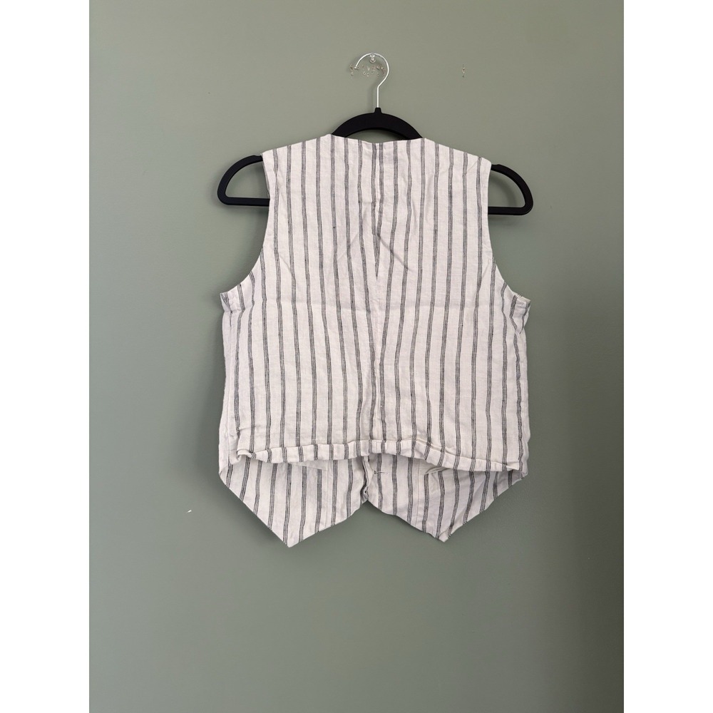 Quince Women's White/Black Striped Woven Linen V-Neck Button Vest Top XS - Picture 5 of 5